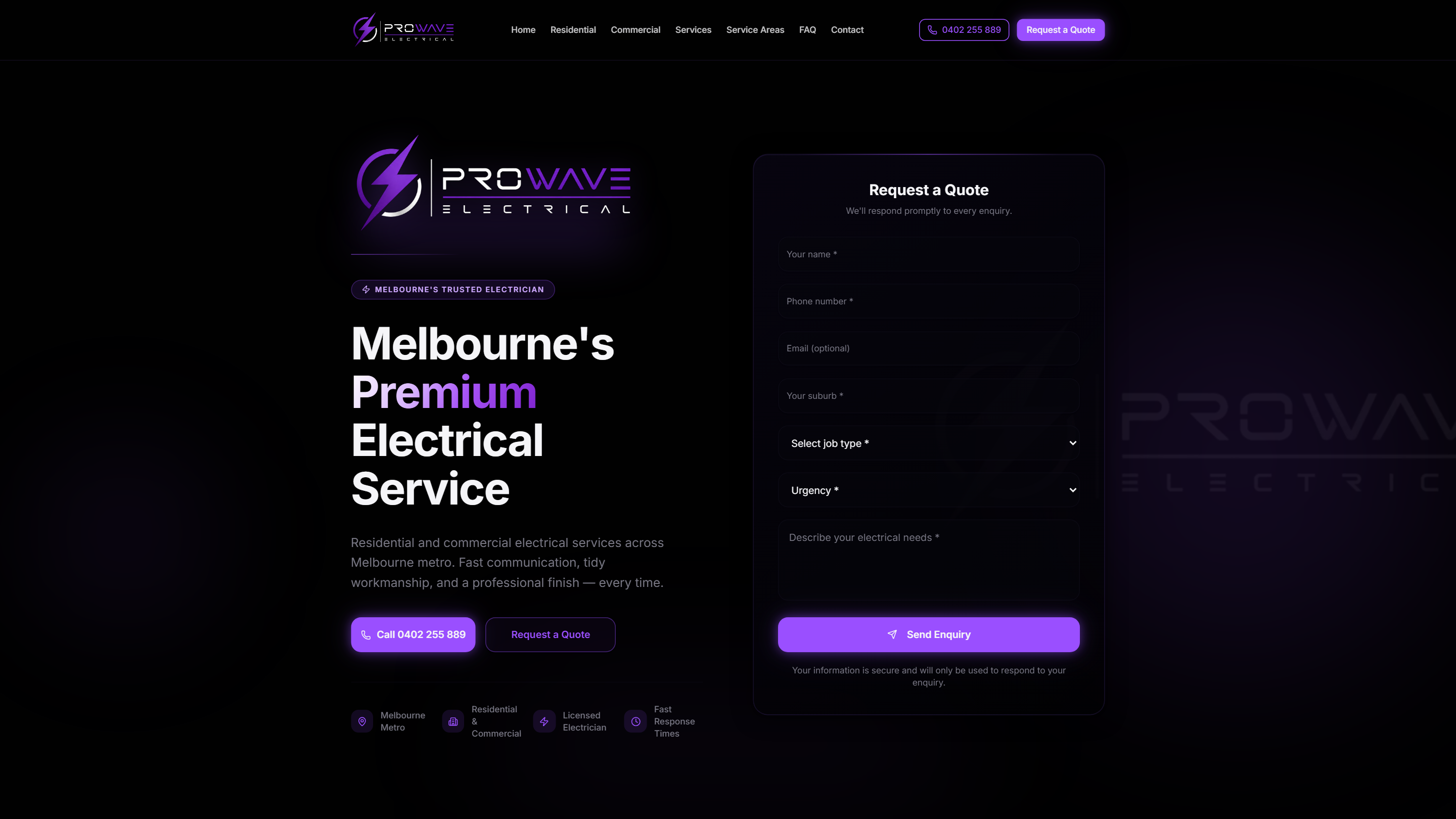 Prowave Electrical — Melbourne's Premium Electrical Service homepage screenshot